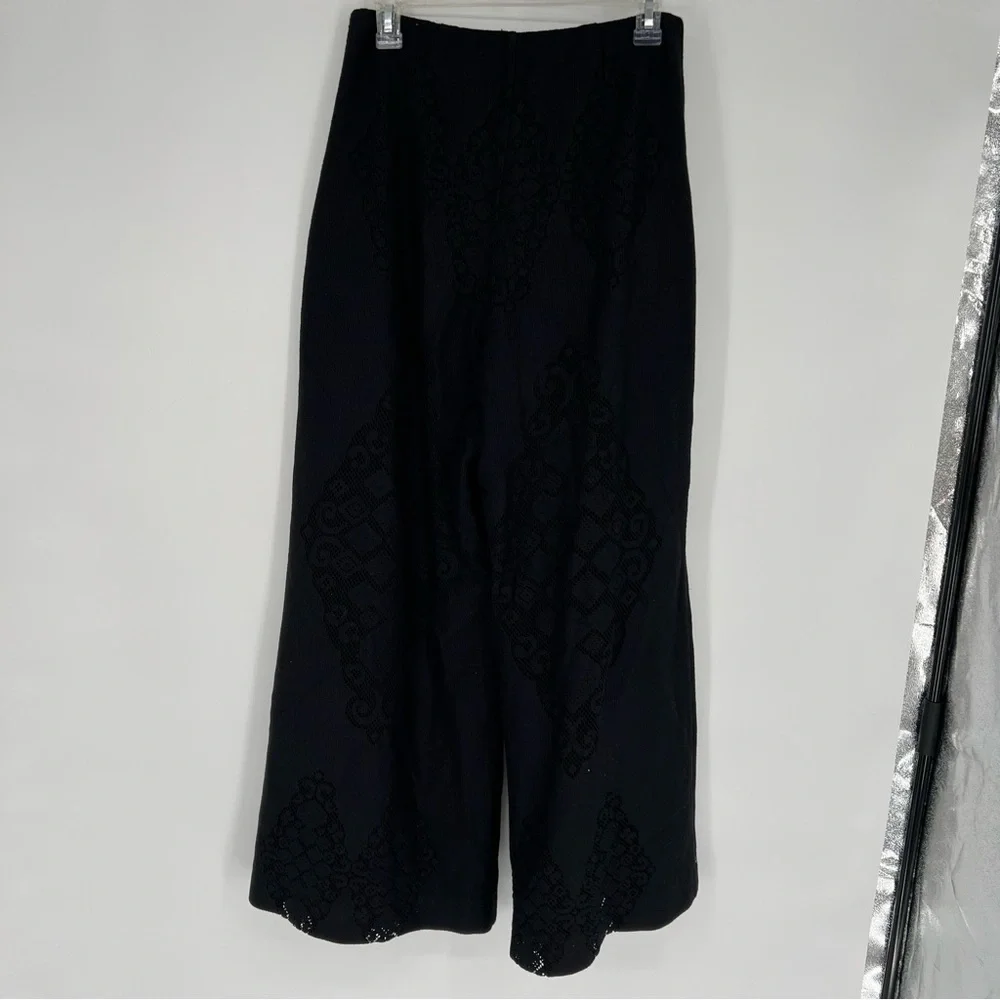 Kobi Halperin Black‎ Eyelet Wide Leg Lined Black Pants Sz Small
